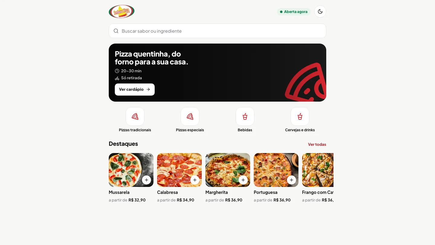 Tela inicial: Senhora Pizza